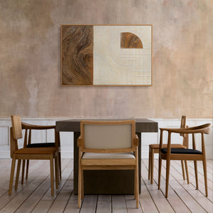 Handmalet Lærredsbillede „Linjer og Cirkler“ – Geometrisk Vægkunst med Ramme