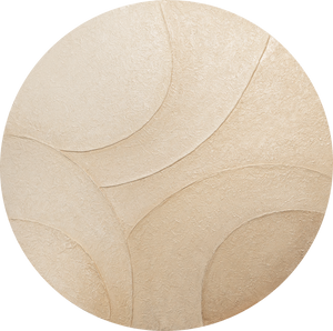 Rundt abstrakt maleri "Vindens ornamenter" – Moderne vægkunst i beige