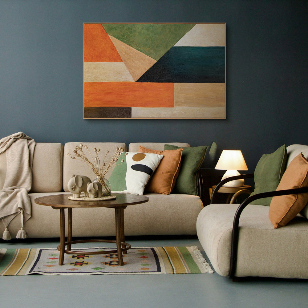 Moderne akrylmalerier med geometrisk struktur i rammen "Orden og bevægelse"