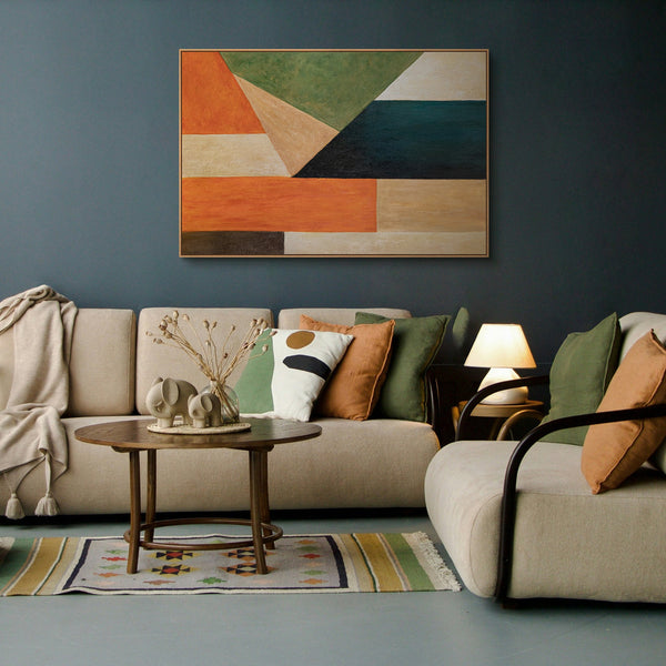 Moderne akrylmalerier med geometrisk struktur i rammen "Orden og bevægelse"