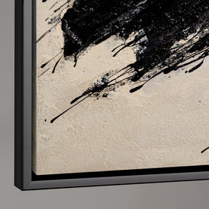 Handmalet Lærredsbillede „Penselstrøkkets Kraft“ – Abstrakt Kunst i Sort-Beige