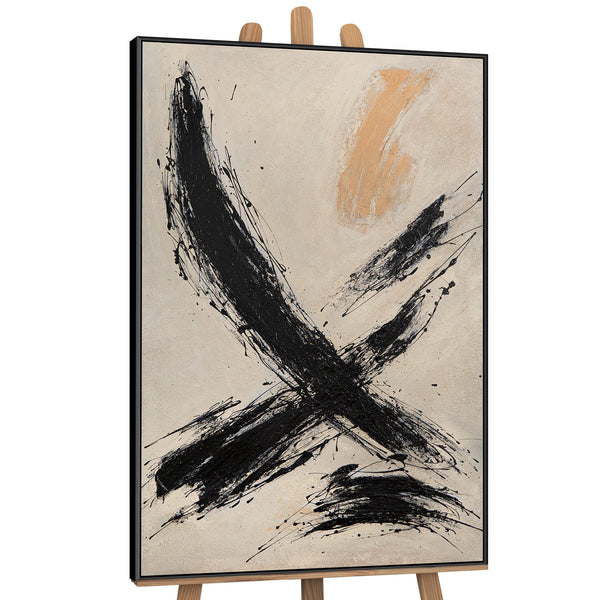 Handmalet Lærredsbillede „Penselstrøkkets Kraft“ – Abstrakt Kunst i Sort-Beige