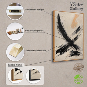 Handmalet Lærredsbillede „Penselstrøkkets Kraft“ – Abstrakt Kunst i Sort-Beige