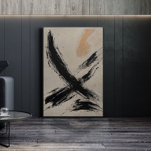 Handmalet Lærredsbillede „Penselstrøkkets Kraft“ – Abstrakt Kunst i Sort-Beige