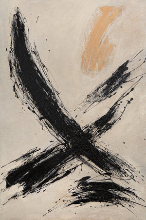 Handmalet Lærredsbillede „Penselstrøkkets Kraft“ – Abstrakt Kunst i Sort-Beige