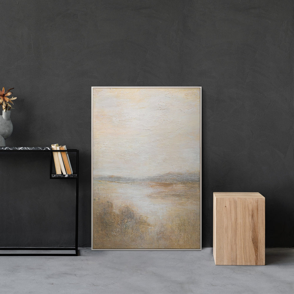 Moderne maleri "Tåget morgen" – struktureret acrylmaleri på lærred