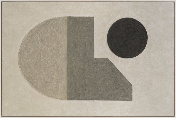 Moderne akrylmaleri i ramme, geometrisk lærredsmaleri "Geometriens stilhed"