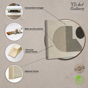 Moderne akrylmaleri i ramme, geometrisk lærredsmaleri "Geometriens stilhed"