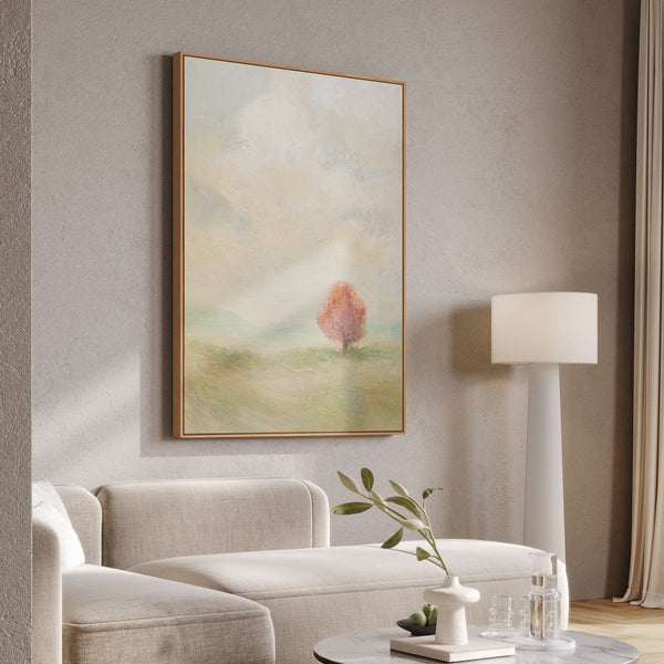 Handmalet lærredsbillede "Varme Vidder" – Moderne Abstrakt Kunst med Ramme