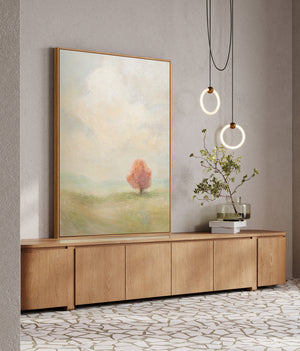 Handmalet lærredsbillede "Varme Vidder" – Moderne Abstrakt Kunst med Ramme