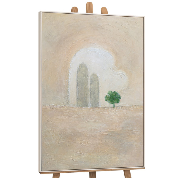 Handmalet Lærredsbillede "Grøn Akcent" – Minimalistisk Abstrakt Kunst