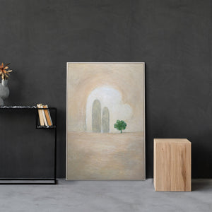 Handmalet Lærredsbillede "Grøn Akcent" – Minimalistisk Abstrakt Kunst