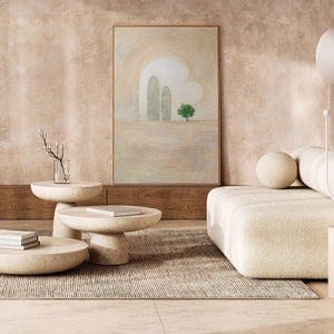 Handmalet Lærredsbillede "Grøn Akcent" – Minimalistisk Abstrakt Kunst