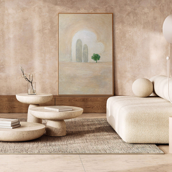 Handmalet Lærredsbillede "Grøn Akcent" – Minimalistisk Abstrakt Kunst