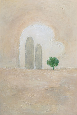 Handmalet Lærredsbillede "Grøn Akcent" – Minimalistisk Abstrakt Kunst