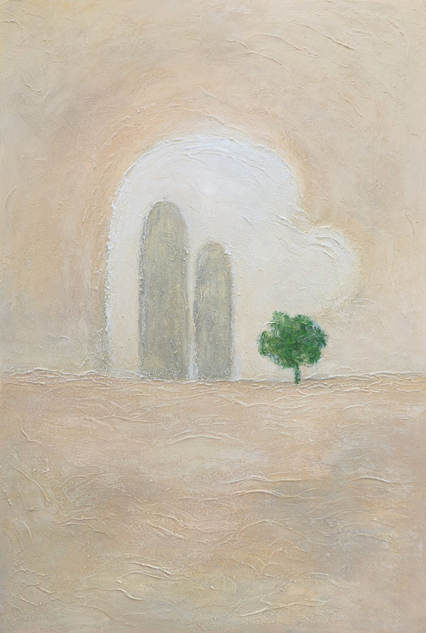 Handmalet Lærredsbillede "Grøn Akcent" – Minimalistisk Abstrakt Kunst