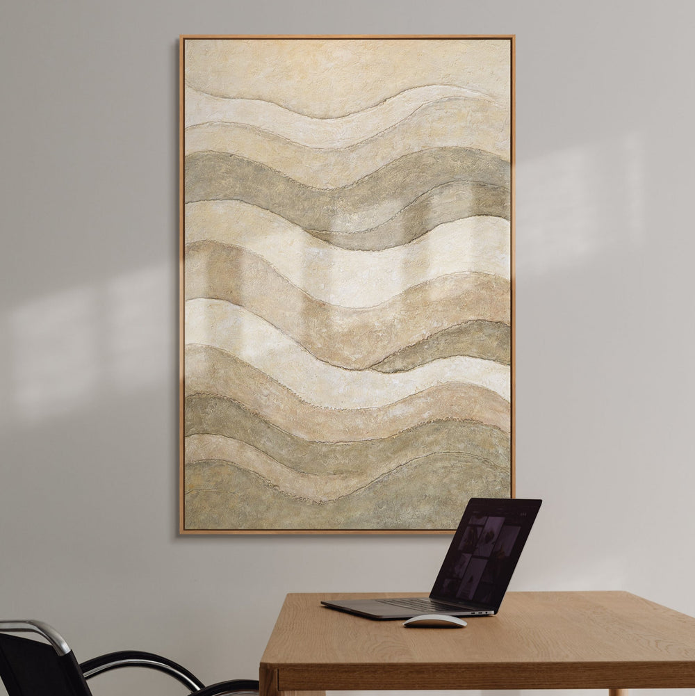Abstrakte malerier beige – Moderne vægdekoration lærred "Dalens hvisken"