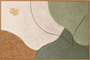 Håndmalet akrylkunst – Moderne vægmaleri i grønt og beige “Dalenes hvisken”