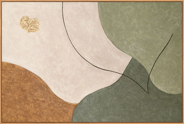 Håndmalet akrylkunst – Moderne vægmaleri i grønt og beige “Dalenes hvisken”