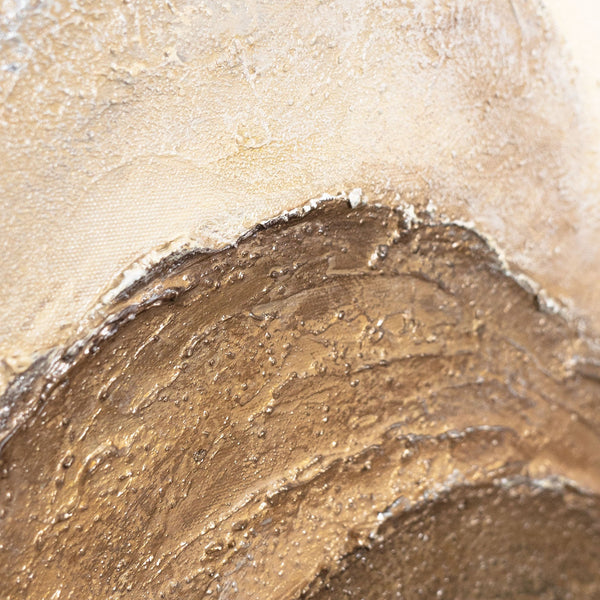 Abstraktes Leinwandbild mit organischer Wellenform in Beige und Sand