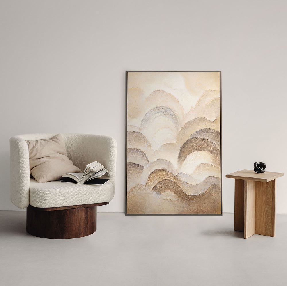 Håndmalet lærredsmaleri moderne – Abstrakt vægkunst "Horisontlag" i beige & brun