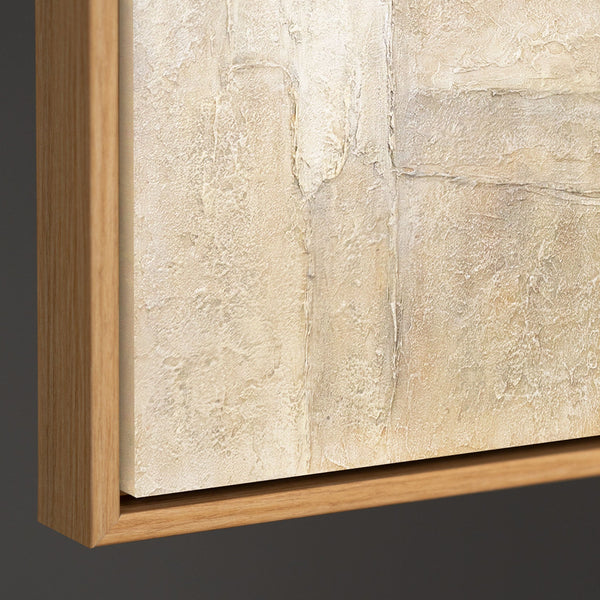 Abstrakt akrylmaleri på lærred i beige grå “Tidens Vertikaler”