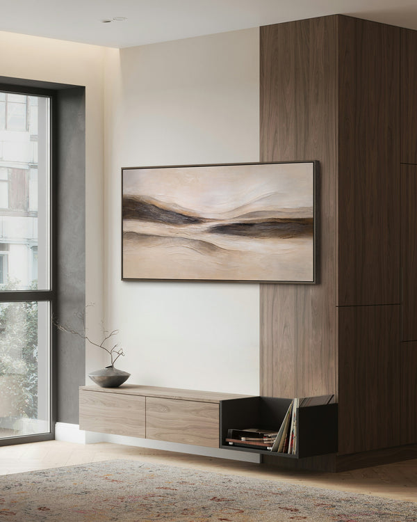 Håndmalet kunst på lærred „Vindens Spor“ – moderne kunst i naturtoner