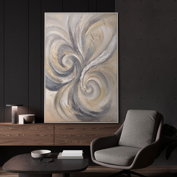 Abstraktes Acrylbild „Sand und Wolken“ – Handgemaltes Leinwandbild in Beige und Grau für Wohnzimmer