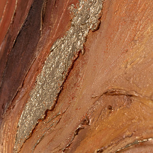 Abstraktes Kunstbild mit metallischer Struktur in Braun- und Kupfertönen