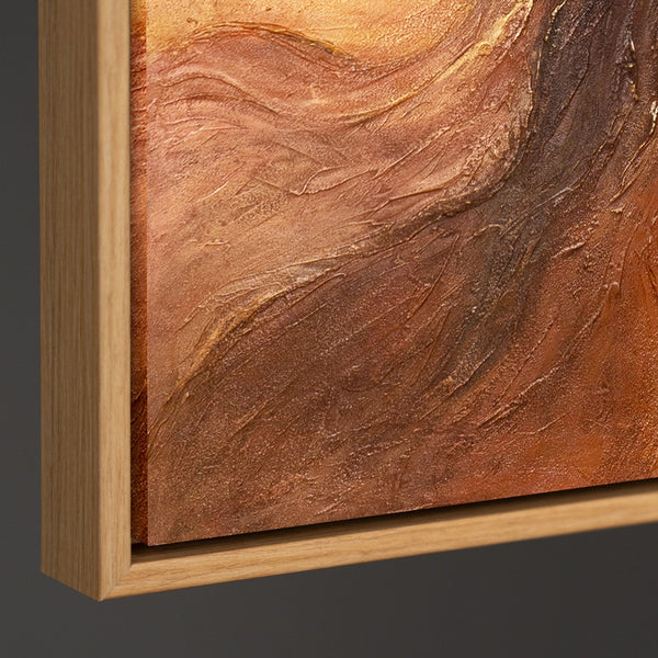 Handgemaltes Gemälde in warmen Erdtönen – moderne Leinwandkunst mit Rahmen „Bernsteinfarbene Ströme“