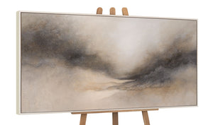 Abstrakt akrylmaleri "Tåget Morgen" – elegant håndmalet kunst i beige og grå