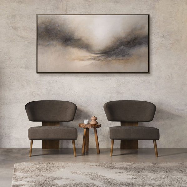 Abstrakt akrylmaleri "Tåget Morgen" – elegant håndmalet kunst i beige og grå