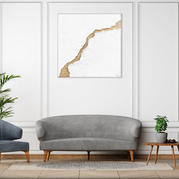 Håndmalet abstrakt maleri med ramme "Floden" – kunst til stuen