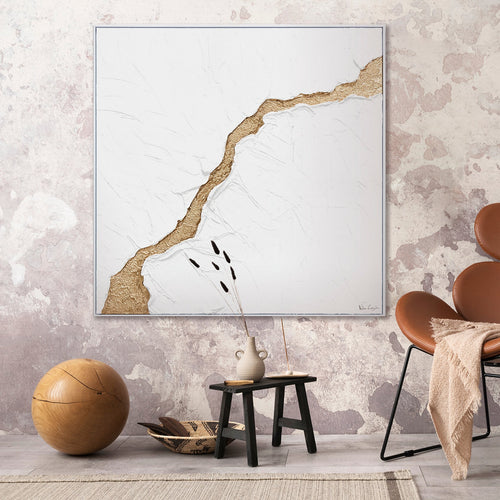 Håndmalet abstrakt maleri med ramme "Floden" – kunst til stuen