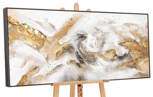 Abstrakt maleri håndmalet med ramme "Konsonans" – kunst til stuen i guld