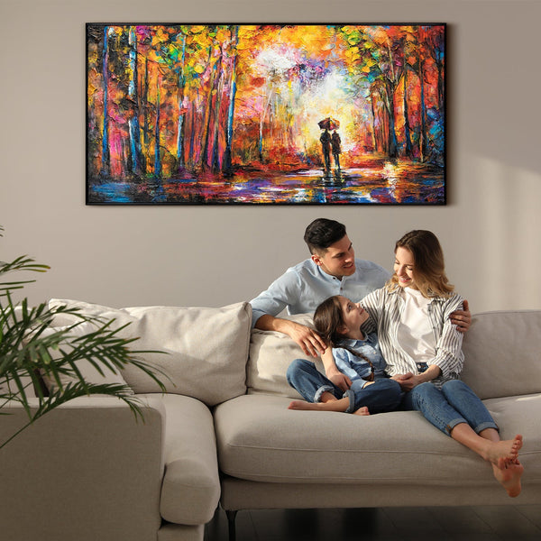 Håndmalet maleri med ramme "Romantik" – kunst til stuen i varme efterårsfarver
