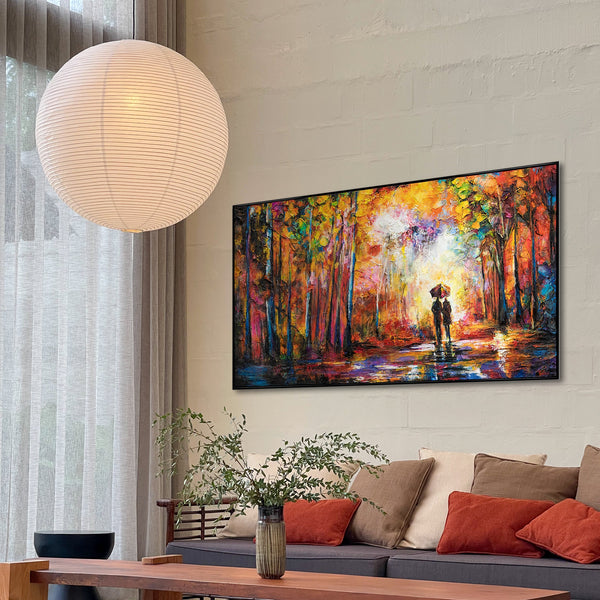 Håndmalet maleri med ramme "Romantik" – kunst til stuen i varme efterårsfarver