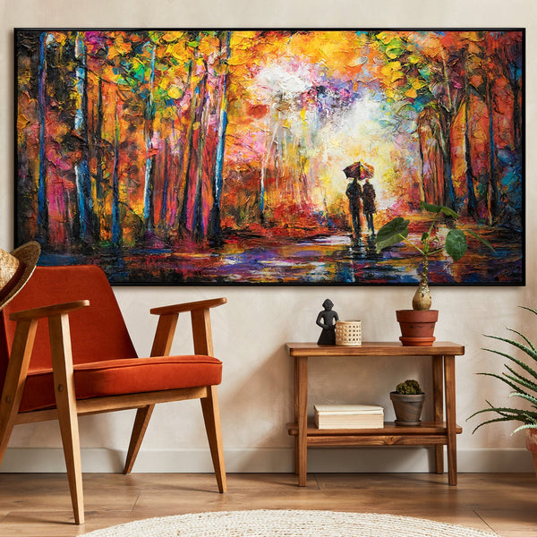 Håndmalet maleri med ramme "Romantik" – kunst til stuen i varme efterårsfarver