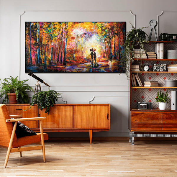 Håndmalet maleri med ramme "Romantik" – kunst til stuen i varme efterårsfarver