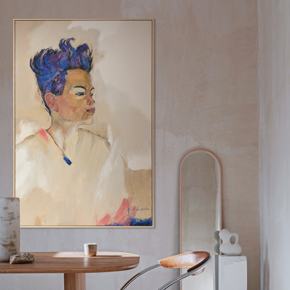 Håndmalet portrætmaleri på lærred – moderne kunst “Schiele” indrammet