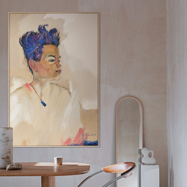 Håndmalet portrætmaleri på lærred – moderne kunst “Schiele” indrammet
