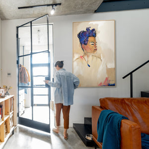 Håndmalet portrætmaleri på lærred – moderne kunst “Schiele” indrammet