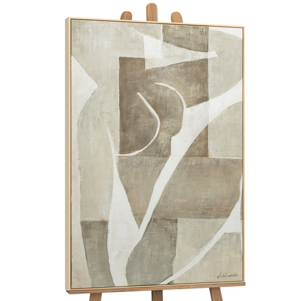 Abstrakt maleri på lærred med ramme “Mery” – moderne kunst i beige og hvid