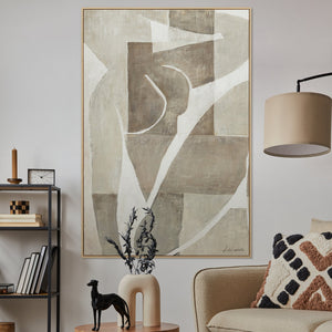 Håndmalet maleri "Mery" – Abstrakt linjekunst i beige