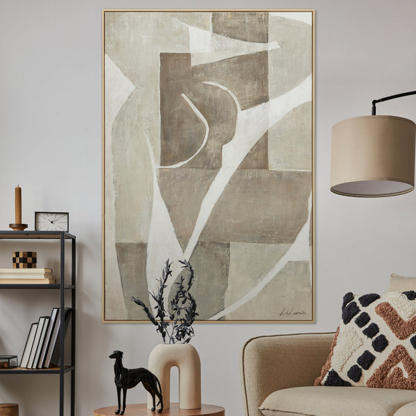 Håndmalet maleri "Mery" – Abstrakt linjekunst i beige