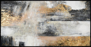 Abstrakt akrylmaleri med guld detaljer – Moderne kunst på lærred med ramme