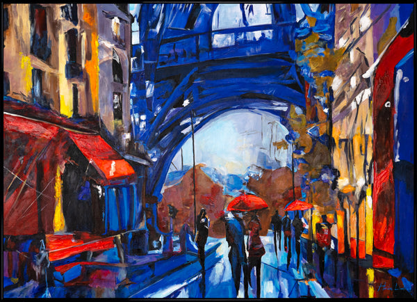 Moderne maleri med ramme til stuen "Paris gader" – Håndmalet bykunst