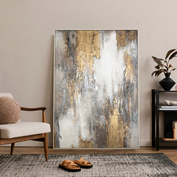 Abstrakt maleri på lærred med guld "Elegant refleksion"