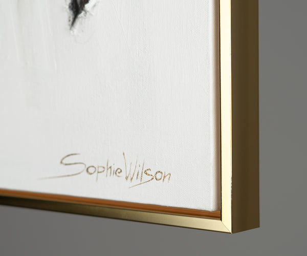 Originalt akryl maleri med gulddetaljer "Byrytmer" moderne vægkunst