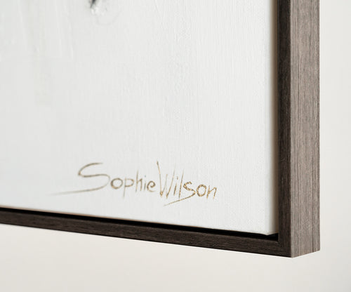 Originalt akryl maleri med gulddetaljer "Byrytmer" moderne vægkunst